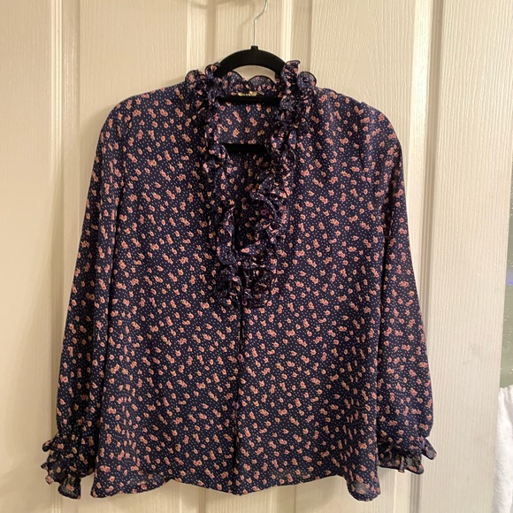 Navy blue Floral blouse with long sleeves - Picture 1 of 3